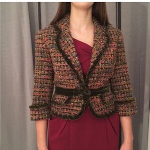 Cynthia Steffe Tweed Velvet Trim Cropped Jacket Made in USA L